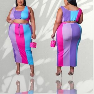 Multi-Colored top paired with matching skirt